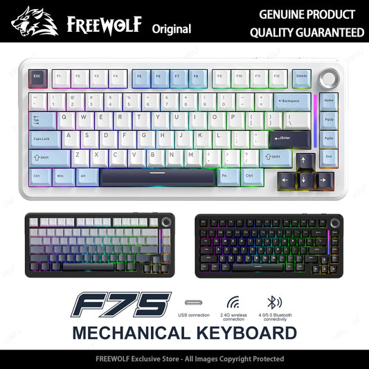 [QCGK202603009]FREEWOLF × AULA F75 — 75% Spring Gasket Mechanical Keyboard | Bluetooth 5.0 / 2.4GHz / Wired | 5-Layer Dampening | Hot-Swap RGB