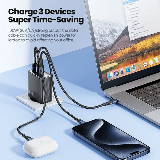 [QCUFC202603023]Toocki 67W Fast Charger — Dual USB-C + USB-A | PD & QC | Universal Compatibility