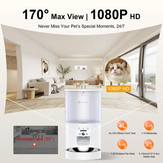 [QCAPF202603020]Videolife Smart Pet Feeder — 3MP Camera | 5G WiFi | Two-Way Audio | 4L