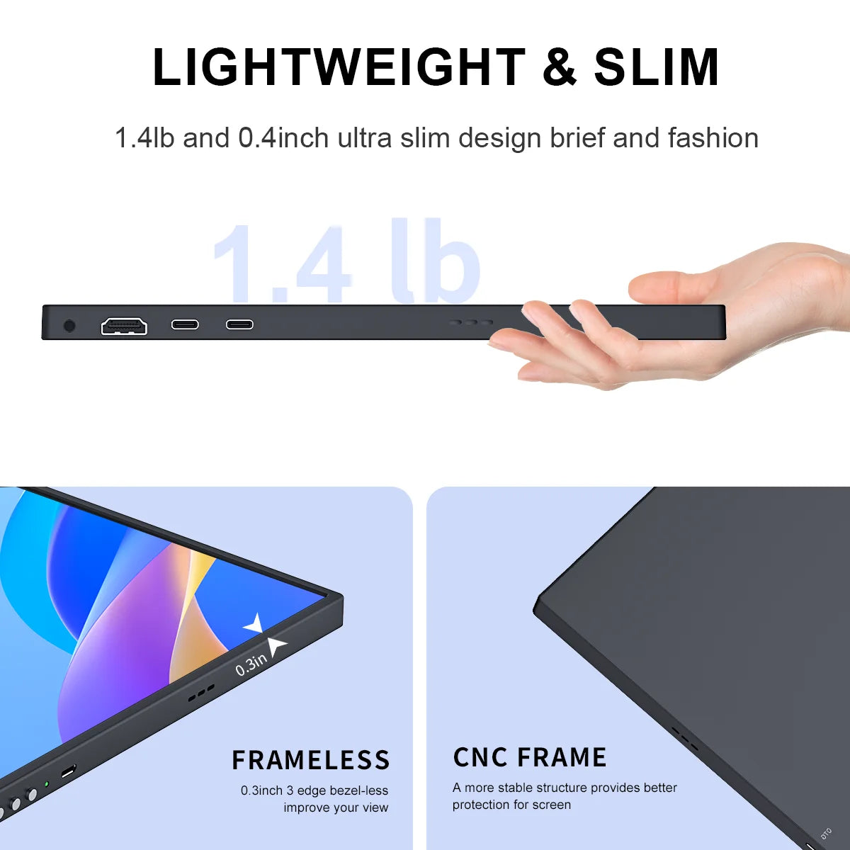 UNEW CX156-C | 15.6" 4K UHD Portable Monitor | 3840×2160 IPS | 100% sRGB | AMD FreeSync | Dual USB-C + HDMI