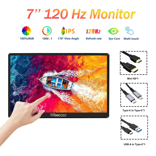 [QCM202603010]Wisecoco 7" 120Hz Portable Touch Monitor – 1080P IPS, 500 Nits, 10-Point Touch, Aluminum