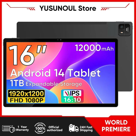 [QCT202602002]YUSUNOUL 16" Tablet - Android 14 Helio G99 12000mAh FHD Display