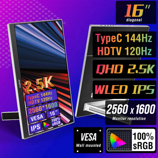 [QCM202603003]Anmite A160W25H 16" 2.5K QHD Portable Monitor — 144Hz | 500 nits | Dual Type-C