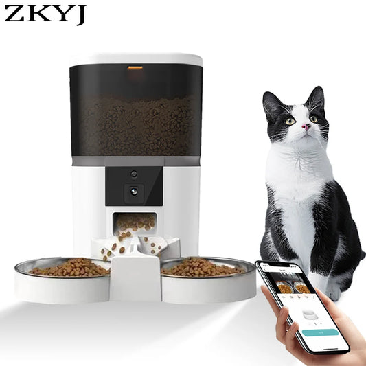 [QCAPF202603021]ZKYJ Smart Automatic Pet Feeder — HD Camera | 4L | Single & Double Bowl | App-Controlled