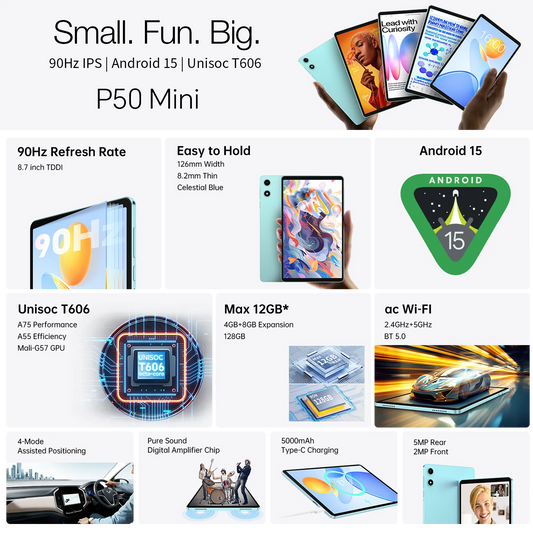 [QCT202603010]Teclast P50 Mini – 8.7" Android 15 Tablet with 90Hz Display