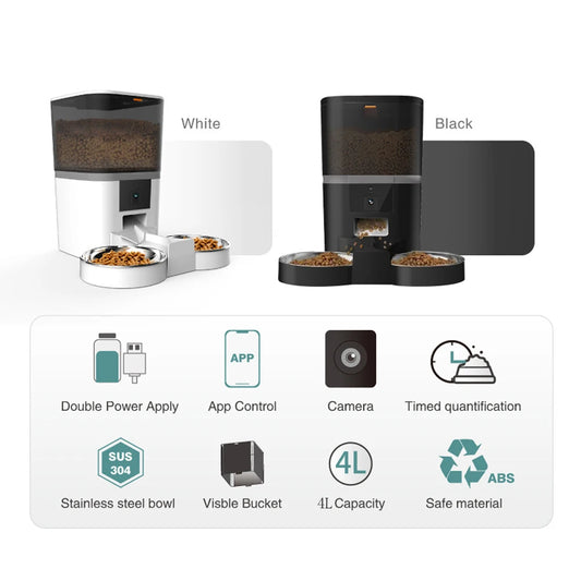 [QCAPF202603021]ZKYJ Smart Automatic Pet Feeder — HD Camera | 4L | Single & Double Bowl | App-Controlled