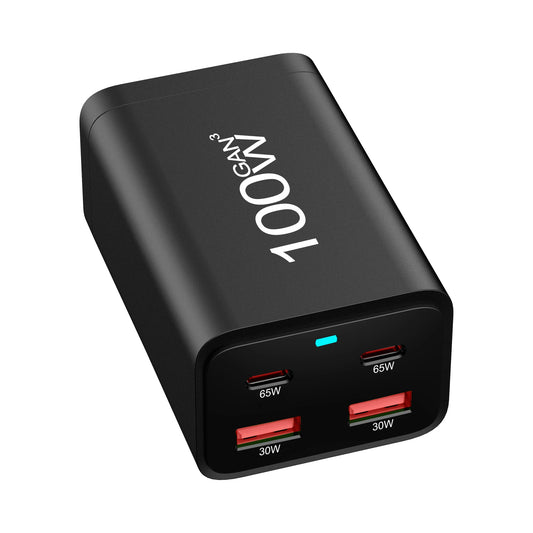 [QCUFC202603020]100W GaN Fast Charger — 4-Port USB-C & USB-A | PD 3.0 | Universal Compatibility