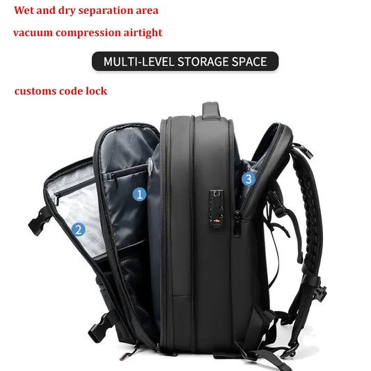 [QCBP202603010]Vacuum Compression Travel Backpack – Expandable 17" Laptop Bag with Space-Saving Technology