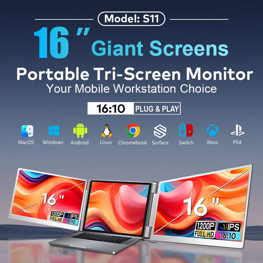 [QCM202603012]Rospider Laptop Dual Screen Extender – 1920×1200 FHD IPS, 16:10, Type-C, Mac & Windows
