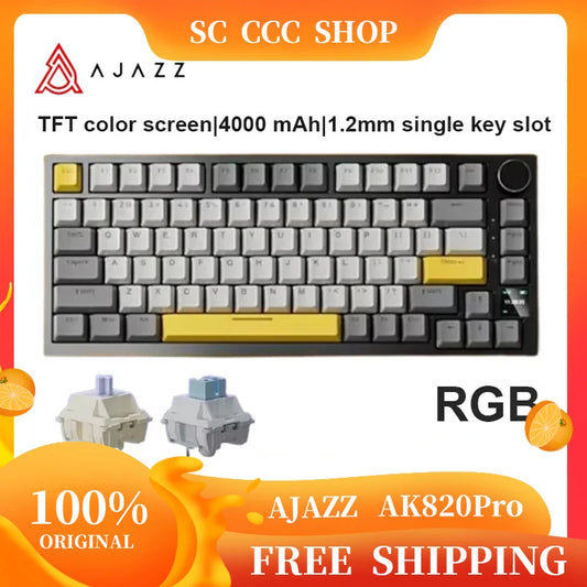 [QCGK202603011]AJAZZ AK820 Pro — 75% Tri-Mode Mechanical Keyboard | TFT Screen | Metal Knob | Gasket Hot-Swap | Bluetooth 5.1 / 2.4GHz / Wired